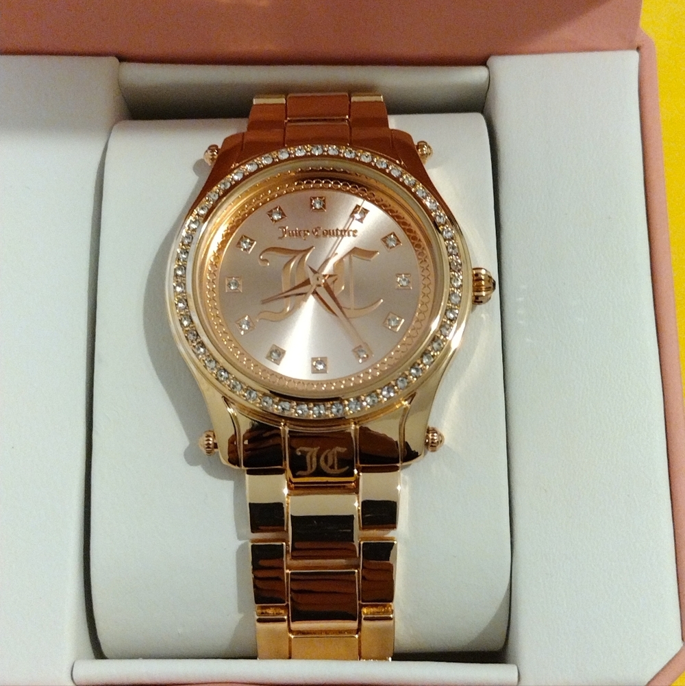 JUICY COUTURE TWO ROSE GOLD  WATCH JUICY COUTURE WATCH RHINESTONES WATCH NEW - Picture 2 of 7